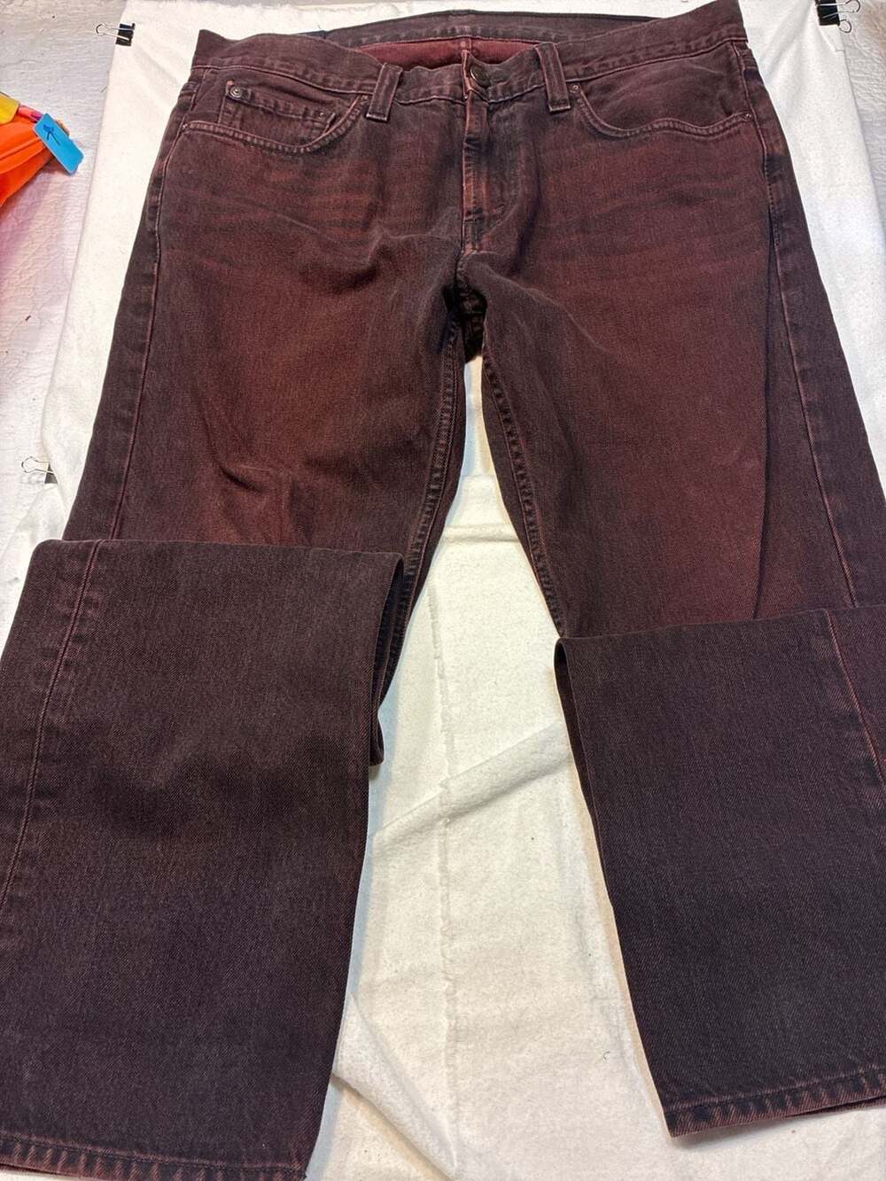 J Brand Kane Slim Straight Leg Jeans Burgundy Overdyed Size 34